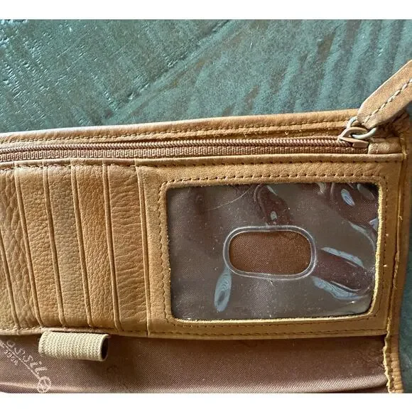 Vtg Fossil Genuine Leather Clutch Wallet Brown Camel Purse Pocketbook Check - Picture 5 of 5